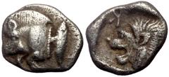Greek Mysia, Kyzikos, AR Hemiobol, (Silver,0.77 g 9 mm), Circa 525-475 BC. Mysia, Kyzikos, AR Hemiobol, (Silver,0.77 g 9 mm), Circa 525-475 BC. Obv: Forepart of boar left with tall mane and dotted tru