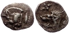 Greek Mysia, Kyzikos (ca 480 BC) AR Hemiobol (Silver, 10mm., 0,35g) Mysia, Kyzikos (ca 480 BC) AR Hemiobol (Silver, 10mm., 0,35g) Obv: Forepart of boar to left, to right, tunny fish swimming upwards R