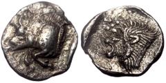 Greek Mysia, Kyzikos, AR Hemiobol, (Silver, 0.32 g 8 mm), Circa 450-400 BC. Mysia, Kyzikos, AR Hemiobol, (Silver, 0.32 g 8 mm), Circa 450-400 BC. Obv: Forepart of boar left; to right, tunny upward. Re