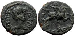 Roman Provincial Pisidia, Baris. Geta. AE. (Bronze, 3.41 g. 15 mm.) 198-209 AD. Pisidia, Baris. Geta. AE. (Bronze, 3.41 g. 15 mm.) 198-209 AD. Obv: Π CЄΠ ΓЄΤΑ ΚΑΙCΑΡ. Bare head of Geta, r. Rev: BΑΡ[ΗΝ