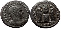 Roman Imperial Constantine I the Great (307-310-337) AE Reduced Follis (Bronze, 3,16g, 18mm) Arles, ca 319 AD. Reduced, officina T=3 (r Constantine I the Great (307-310-337) AE Reduced Follis (Bronze,
