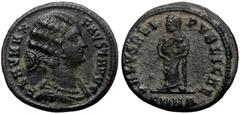 Roman Imperial Fausta (324-326). AE, Follis. (Bronze, 3.26 g. 18 mm.) Nicomedia. Fausta (324-326). AE, Follis. (Bronze, 3.26 g. 18 mm.) Nicomedia. Obv: FLAV MAX - FAVSTA AVG. Bust of Fausta, waved hai