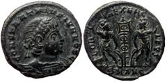 Roman Imperial Constantius II as Caesar (324-337). AE, Follis. (Bronze, 1.56 g. 16 mm.) Antioch. Constantius II as Caesar (324-337). AE, Follis. (Bronze, 1.56 g. 16 mm.) Antioch. Obv: CONSTANTIVS NOB 