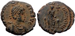 Roman Imperial Aelia Eudoxia (Augusta, 400-404) AE Follis (Bronze, 16 mm, 2.50g) Antiochia. Aelia Eudoxia (Augusta, 400-404) AE Follis (Bronze, 16 mm, 2.50g) Antiochia. Obv: AEL EVDO-XIA AVG Pearl-dia