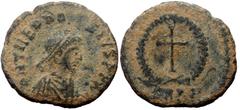 Roman Imperial Theodosius II, AE, Nummus. (Bronze, 0.99 g. 14 mm.) Cyzicus. 402-450 AD. Theodosius II, AE, Nummus. (Bronze, 0.99 g. 14 mm.) Cyzicus. 402-450 AD. Obv: D N THEODOSIVS P F AV[G], Bust of 