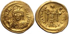 Byzantine Maurice Tiberius, AV, Solidus (Gold, 4.41 g. 20 mm.) Constantinople. 582-602 AD. Maurice Tiberius, AV, Solidus (Gold, 4.41 g. 20 mm.) Constantinople. 582-602 AD. Rev: [d]N mAVRC [TIb P]P AVC