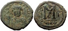 Byzantine Maurice Tiberius (?), AE, Follis (Bronze, 12.34 g. 30 mm.) Nicomedia. 582-602 AD. Maurice Tiberius (?), AE, Follis (Bronze, 12.34 g. 30 mm.) Nicomedia. 582-602 AD. Obv: [DN] TIb[ER m]AVR[C P