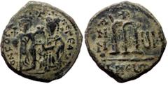 Byzantine Phocas and Leontia, AE, Follis (Bronze, 10.41 g. 27 mm.) Antioch. 602-610 AD. Phocas and Leontia, AE, Follis (Bronze, 10.41 g. 27 mm.) Antioch. 602-610 AD. Obv: ∂ N FOC[A] NЄ PЄ A[V], Phocas