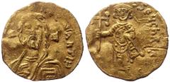 Byzantine Justinian II. AV, Solidus. (Gold, 1.37 g. 14 mm.) Constantinople. 685-695 AD. Justinian II. AV, Solidus. (Gold, 1.37 g. 14 mm.) Constantinople. 685-695 AD. Obv: IhS ChS REX REGNANTIЧM. Facin