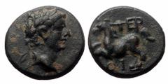 Roman Provincial Lycia, Termessus by Oenoanda. Tiberius (Augustus, 14-37) AE. (Bronze, 4.29 g. 18mm.) 14-37 AD Obv: Laureate head of Tiberius (?), r. Rev: ΤΕΡ ΟΙ. Horse galloping, l. BMC 15, SNG Cop 1