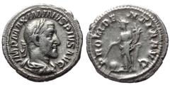 Roman Imperial Maximinus Thrax (235-238). AR, Denarius. (Silver, 3.32 g. 20mm.) Rome. Obv: IMP MAXIMINVS PIVS AVG. Bust of Maximinus I, laureate, draped, cuirassed, right. Rev: PROVIDENTIA AVG. Provid