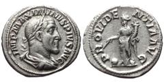 Roman Imperial Maximinus Thrax (235-238). AR, Denarius. (Silver, 2.82 g. 19mm.) Rome. Obv: IMP MAXIMINVS PIVS AVG. Bust of Maximinus I, laureate, draped, cuirassed, right. Rev: PROVIDENTIA AVG. Provid