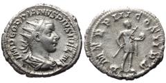 Roman Imperial Gordian III (238-244). AR, Antoninianus. (Silver, 3.99 g. 23 mm.) Rome. Obv: IMP GORDIANVS PIVS FEL AVG. Bust of Gordian III, radiate, draped, cuirassed, right. Rev: P M TR P III COS II