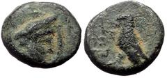 Greek Lycia, Termessos, AE, (Bronze, 1.02 g 9 mm), 1st century BC. Obv: Head of Hermes to right, wearing petasos. Rev: TEP-MHΣΣ, Eagle standing left with closed wings. Ref: SNG Copenhagen 143 var. (be