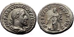 Roman Imperial Maximinus I Thrax (235-238 AD) – AR Denarius (Providentia). Rome mint 235-236 AD. Obv: IMP MAXIMINVS PIVS AVG, Laureate, draped and cuirassed bust of Maximinus to right. Rev: PROVIDENTI
