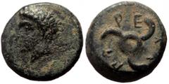 Greek coins Dynasts of Lycia, Perikles (ca 380-360 BC) AE (Bronze, 13 mm, 2.41g) Obv: Horned head of Pan to left. Rev: ('Perikle' in Lycian), Triskeles. Ref: Müseler VIII, 52-5. SNG von Aulock 4257-8.