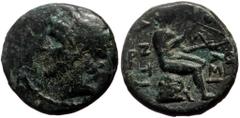 Greek coins Seleukid Kings of Syria Antiochos I (280-261 BC) AE (Bronze, 17mm 2.60g) Antioch Obv: Diademed head of Antiochos left Rev: B-ASI right, ANTI left, Apollo seated right on omphalos, holding 