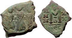 Byzantine coins Heraclius, with Martina and Heraclius Constantine (610-641) AE Follis (Bronze, 8.41g, 19mm) Thessalonica. Obv: Heraclius, Heraclius Constantine, and Martina standing facing, each holdi