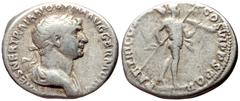 Roman Imperial coins Trajan (98-117) AR Denarius (Silver, 18mm, 3.43g) Rome, 116-117. Obv: IMP CAES NER TRAIAN OPTIM AVG GERM DAC, Laureate and draped bust of Trajan to right, seen from behind. Rev: P