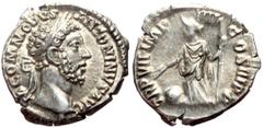 Roman Imperial coins Commodus (177-192) AR Denarius (Silver, 18mm, 3.00g) Rome, 181-182. Obv: M COMMODVS ANTONINVS AVG, Laureate and bearded head of Commodus to right. Rev: TR P VII IMP IIII COS III P