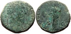 Roman Imperial coins Commodus (177-192) AE Sestertius (Bronze, 18.62g, 27mm) Rome Obv: M COMMODVS ANT P FELIX AVG BRIT, laureate head of Commodus right Rev: FEL PVBLICA PM TR P XI IMP VII COS V PP, Fe