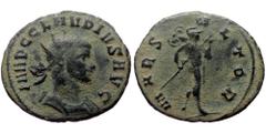 Roman Imperial coins Claudius II Gorhicus (268-270). AE, Antoninianus. (Bronze, 2.94 g. 19mm.) Rome. Obv: IMP C CLAVDIVS AVG. Bust of Claudius Gothicus, radiate, cuirassed, right. Rev: MARS VLTOR. Mar