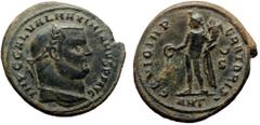Roman Imperial coins Galerius Maximianus (305-311) AE Follis (Bronze, 26mm, 7.36g) Antiochia, 308. Obv: IMP C GAL VAL MAXIMIANVS P F AVG Laureate head of Galerius to right. Rev: GENIO IMP-ERATORIS / (