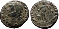 Roman Imperial coins Licinius I (308-324) AE (Bronze, 3.10g, 19mm) Antioch Obv: IMP LICINIVS AVG, Diademed and mantled bust of Licinius left holding mappa. Rev: IOVI CONSERVATORI AVGG, Jupiter standin