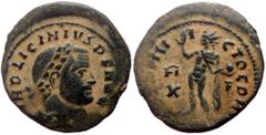 Roman Imperial coins Licinius I (308-324). AE follis (Bronze, 2.86g, 20mm) Rome (?), 314-315. Obv: IMP LICINIVS P F AVG, laureate, cuirassed bust of Licinius I right, seen from front Rev: SOLI INV-I-C