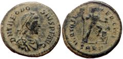 Roman Imperial coins Theodosius I (379-395) AE Follis (Bronze, 25mm, 5.38g) Heraclea, 383-388. Obv: D N THEODOSIVS P F AVG, Pearl-diademed, draped and cuirassed bust of Theodosius I to right. Rev: VIR