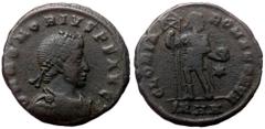 Roman Imperial coins Honorius (393-423) AE follis, Heraclea. Obv: DN HONORIUS PF AVG, Diademed, draped and cuirassed bust right. Rev: GLORIA ROMANORVM / SMHA, Emperor in military dress standing facing