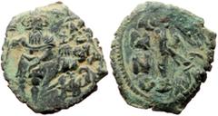 Byzantine coins Heraclius, with Heraclius Constantine (610-641) AE 3/4 Follis (Bronze, 25mm, 5.91g) unknown mint, 1st officina. unknown date Obv: Heraclius, on left, wearing crown and military dress, 
