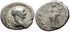 Roman Imperial Coins Trajan (98-117) AR Denarius (Silver, 3.48g, 19mm) Rome, 114-117. Obv: IMP CAES NER TRAIAN OPTIM AVG GER DAC PARTHICO, Laureate and draped bust of Trajan to right, seen from behind