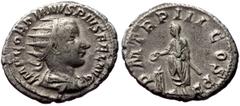 Roman Imperial Coins Gordian III (238-244) AR Antoninianus (Silver, 4.76g, 23mm) Rome Obv: IMP CAES GORDIANVS PIVS AVG; radiate, draped and cuirassed bust right Rev: PM TR P II COS PP, Gordian standin