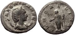 Roman Imperial Coins Salonina (254-268) AR/Bl Antoninianus (Silver, 22mm, 2.94g) Roma (Rome), 257-258. Obv. SALONINA AVG, diademed and draped bust right, on crescent. Rev. IVNO REGINA, Juno standing f