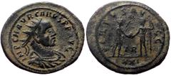Roman Imperial Coins Carus (282-283) AE Antoninianus (Bronze, 3.92g, 24mm) Tripolis, 283 Obv: IMP CM AVR CARVS PF AVG Radiate, draped and cuirassed bust right VIRTVS AVGG Carus standing facing, head r