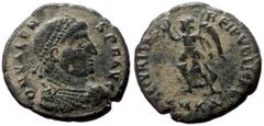 Roman Imperial Coins Valens (364-378) AE (Bronze, 2.94g, 18mm) Cyzicus. Obv: DN VALENS PF AVG, Diademed, draped and cuirassed bust right. Rev: SECVRITAS REI PVBLICAE / SMKA, Victory advancing left wit