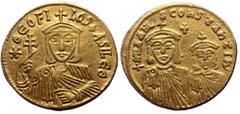 Byzantine coins Theophilus, with Michael II and Constantine (829-842) AV solidus (Gold, 21mm, 4.33g) Constantinople, 830-840. Obv: * ΘEOFILOS bASILE’Θ, Crowned facing bust, holding patriarchal cross a