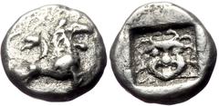Greek *Just dozen of specimens recorded by acsearch* Troas, Zeleia AR Triobol or Hemidrachm (Silver, 1.73g, 11mm) 5th century BC. Obv: Elements of chimaera: foreparts of lion, stag, and dragon(?), joi