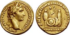 Roman Imperial *Rare banker's mark on Augustus Aureus* Augustus (27BC - 14 AD) AV Aureus (Gold, 7.78g, 19mm) Lugdunum, 2 BC-AD 4 obv: CAESAR AVGVSTVS DIVI F PATER PATRIAE, laureate head to right rev:A