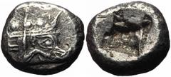 Greek Lycia, Phaselis AR Stater (Silver, 10.93g, 19mm) ca 550 BC Prow of galley right, terminating in a boar's forepart Rev: Rough quadripartite incuse square. Ref: SNG Copenhagen -; SNG von Aulock 43