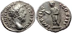 Roman Imperial Marcus Aurelius (161-180) AR Denarius (Silver, 3.36g, 18mm) Rome, 172-173. Obv: M ANTONINVS-AVG TR P XXVII, laureate head of Marcus Aurelius right Rev: IMP VI-COS III, Marcus Aurelius s
