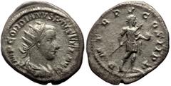 Roman Imperial Gordian III (238-244) AR Antoninianus (Silver, 4.94g, 24mm) Rome, 242. Obv: IMP GORDIANVS PIVS FEL AVG, Radiate, draped and cuirassed bust of Gordian III to right, seen from behind. Rev