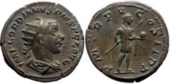 Roman Imperial Gordian III (238-244) AR Antoninianus (Silver, 3.57g, 21mm) Rome, 242. Obv: IMP GORDIANVS PIVS FEL AVG Radiate, draped and cuirassed bust of Gordian III to right, seen from behind. Rev: