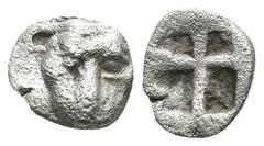 Greek Hemiobol AR Ionia, Samos, c. 510-465 BC, Head of panther facing / Quadripartite incuse square 9 mm, 0,29 g Barron, The Siver Coins of Samos, pl. 5, 1a (Triobol) 8 mm, 0,40 g