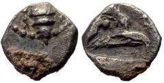 Greek Ionia, Ephesos AR Tetartemorion (5mm, 0,19g) ca 500-420. Obv: Bee Rev: Head of eagle to left; EΦ to left; all within incuse square. Ref: SNG Kayhan 126-9 var. (eagle to right and tetartemorion)