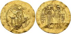Byzantine John II Comnenus (1118-1143) AV Hyperpyron (31mm, 4.14 g) Constantinopolis, 1137-1143. Obv: IC - XC Christ, nimbate, seated facing on square-backed throne, wearing tunic and pallium, raising