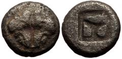 Greek Lesbos, Mytilene AR Diobol (Silver, 1.16g, 10mm) ca 500-450 Lesbos, Mytilene AR Diobol (Silver, 1.16g, 10mm) ca 500-450 Obv: Two confronted boar heads. Rev: Incuse square punch. Ref: SNG München