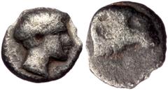 Greek Troas, Kebren AR hemiobol (Silver 0,37g 8mm) 400-310 BC Troas, Kebren AR hemiobol (Silver 0,37g 8mm) 400-310 BC Obv: Head of Apollo Rev: Ram's head. Ref: BMC.14. Year: 400-310 BC Diameter: 8 mm
