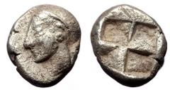 Greek IONIA, Phokaia, AR diobol (Silver, 1.23g, 11mm) c. 521-478 BC IONIA, Phokaia, AR diobol (Silver, 1.23g, 11mm) c. 521-478 BC Obv: Head of a nymph to left, wearing a sakkos adorned with a central 